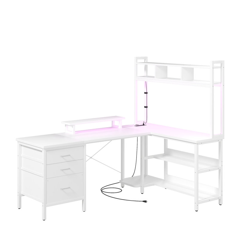 Shelburne 58.7'' W L-Shaped Computer Desk with Tall Hutch,Corner Desk, White