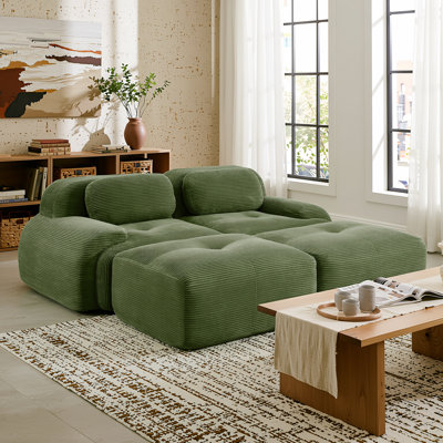 Canapé modulaire en velours côtelé doux, siège modulaire vert olive avec dossier incurvé pour le salon