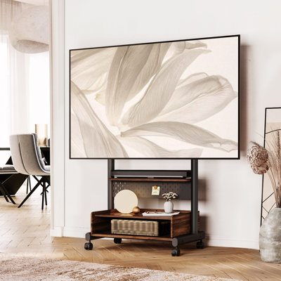 Charrisse Rolling TV Stand with Integrated Mount and Wood Storage Shelf