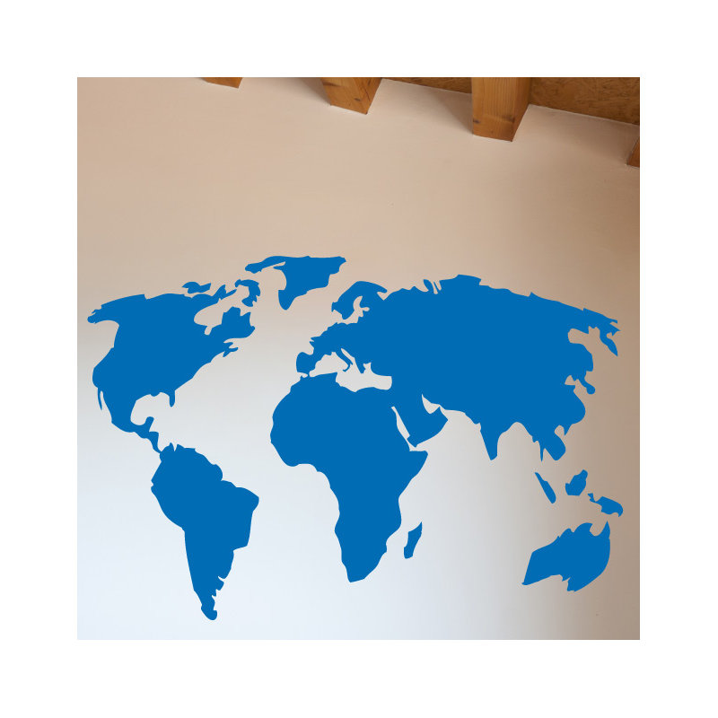Décalcomanie murale carte du monde, H 22 po x l 32 po x P 0,01 po, Bleu azur