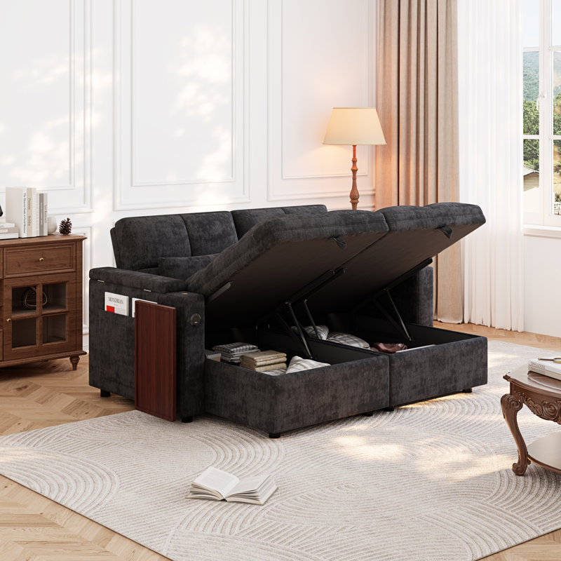 Canapé-lit modulaire 60 po en chenille convertible avec méridienne de rangement double et dossier réglable à 5 positions