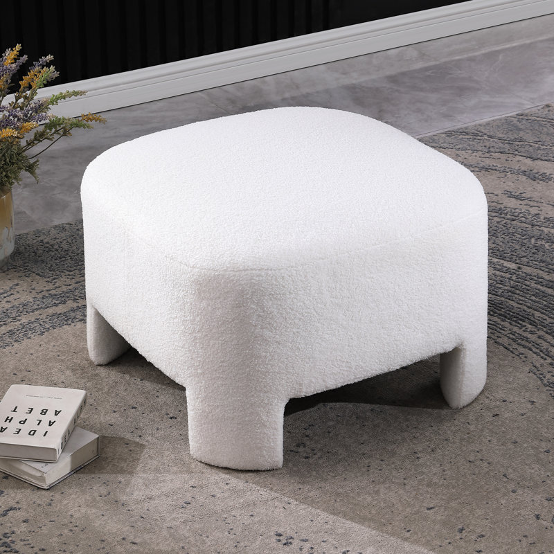 Blanc, 73 cm L x 73 cm l x 47 cm H, aucun assemblage requis, douceur incomparable, forme carrée arrondie, repose-pieds multifonctionnel, structure en bois d'eucalyptus, assise mi-ferme, tissu, design moderne, utilisable comme repose-pieds et
