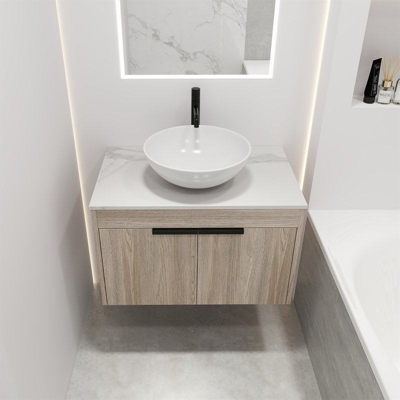 Meuble-lavabo simple mural 29,5 po avec plateau en pierre frittée Marquain