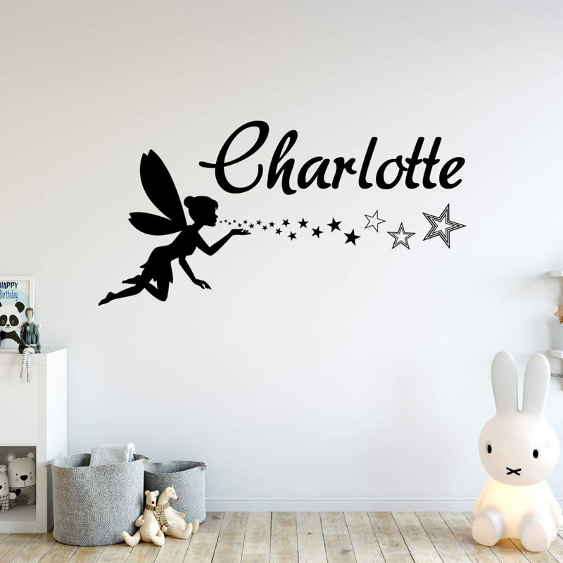 Décalcomanie murale personnalisable nom personnalisé fée, H 16 po x l 32 po, Noir
