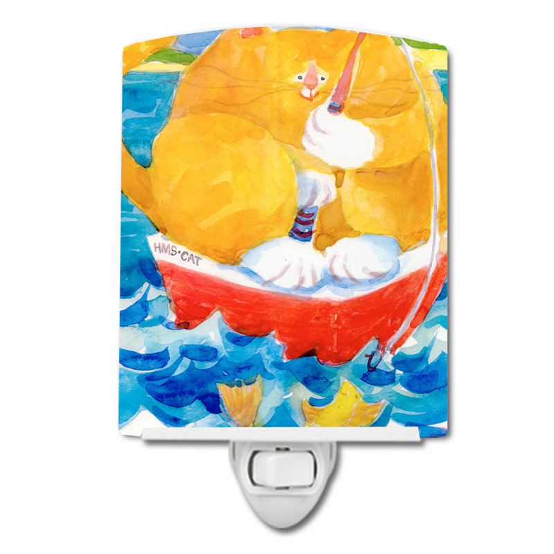 Big Tabby Fishing Ceramic Night Light