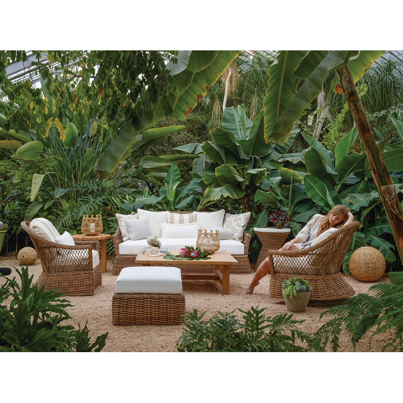 Soho Swivel Glider Chair with Cushions, Dove Sunbrella® Linen, Raffia, Welt