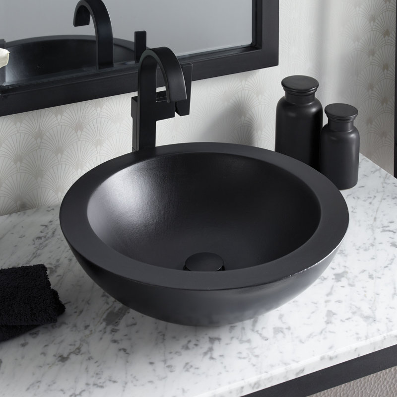 Morro Concrete Handmade Circular Vessel Bathroom Sink, Ash