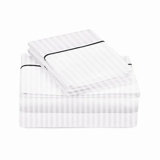 400TC Single Embroidery Sateen Stripe Cotton 4 Piece Sheet Set Fitted Sheet Fits Upto 16" Deep Pocket
