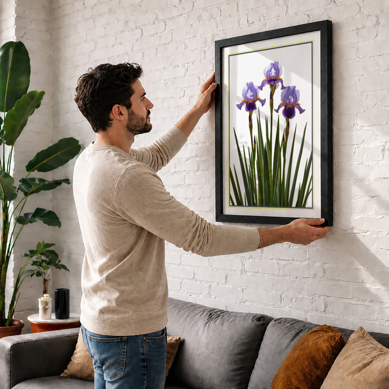 Iris Bloom Botanical - Framed Print, A3 - 42.0 x 29.7 cm, White