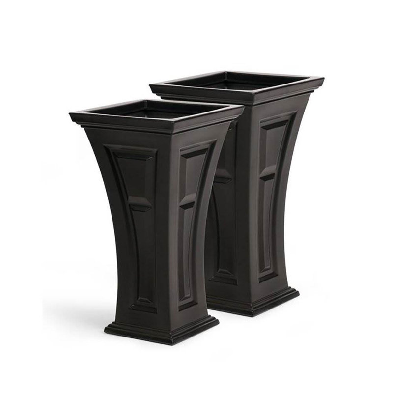 Tall Black Self-Watering Outdoor Planter Set