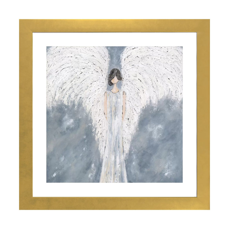 « Guardian Angel » par Ashley Bradley, reproduction d’art, H 24 po x l 24 po x P 1 po, Papier encadré doré, Blanc