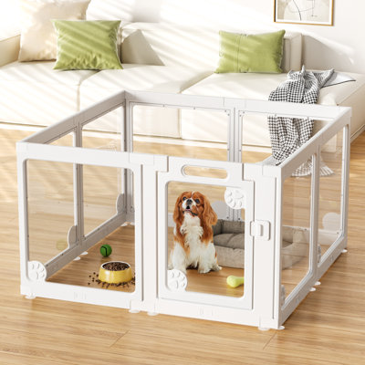 24" Acrylic Clear Dog Playpen Indoors Panels, Puppy Playpen With Door For Small Dogs Puppies, Transparent Plastic Pet Playpen Cage Fence Crate Kennel For Cat Kitten Rabbit Bunny Ferret