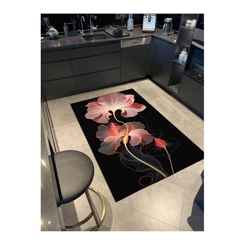 Tapis noir lavable à motif tissé noir, Sous-tapis rectangulaire de 3 pi 3 po x 4 pi 11 po