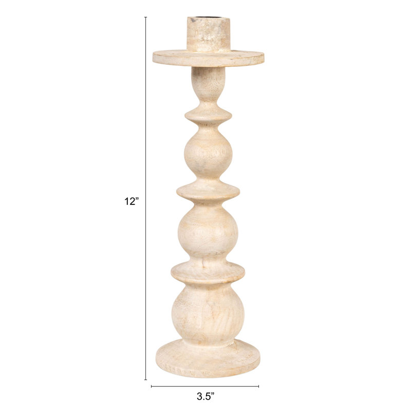 Round Carved Mango Wood Taper Holder
