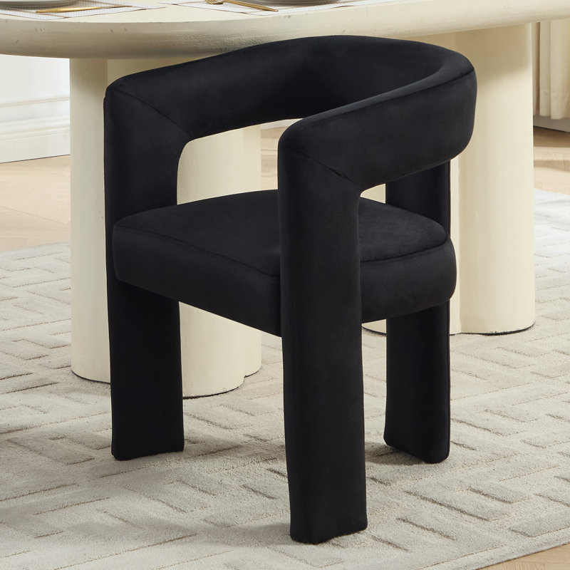 Modern Upholstered No Assembled Barrel Dining Chair, Black