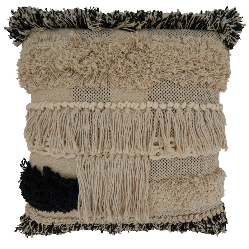 Neith Collection Fringed Cotton Pillow Cover
