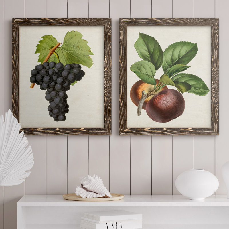 Antique Fruit VIII - Ensemble de 2 reproductions d'art sur toile, H 24 po x l 36 po x P 1,5 po, Toile avec cadre en noyer