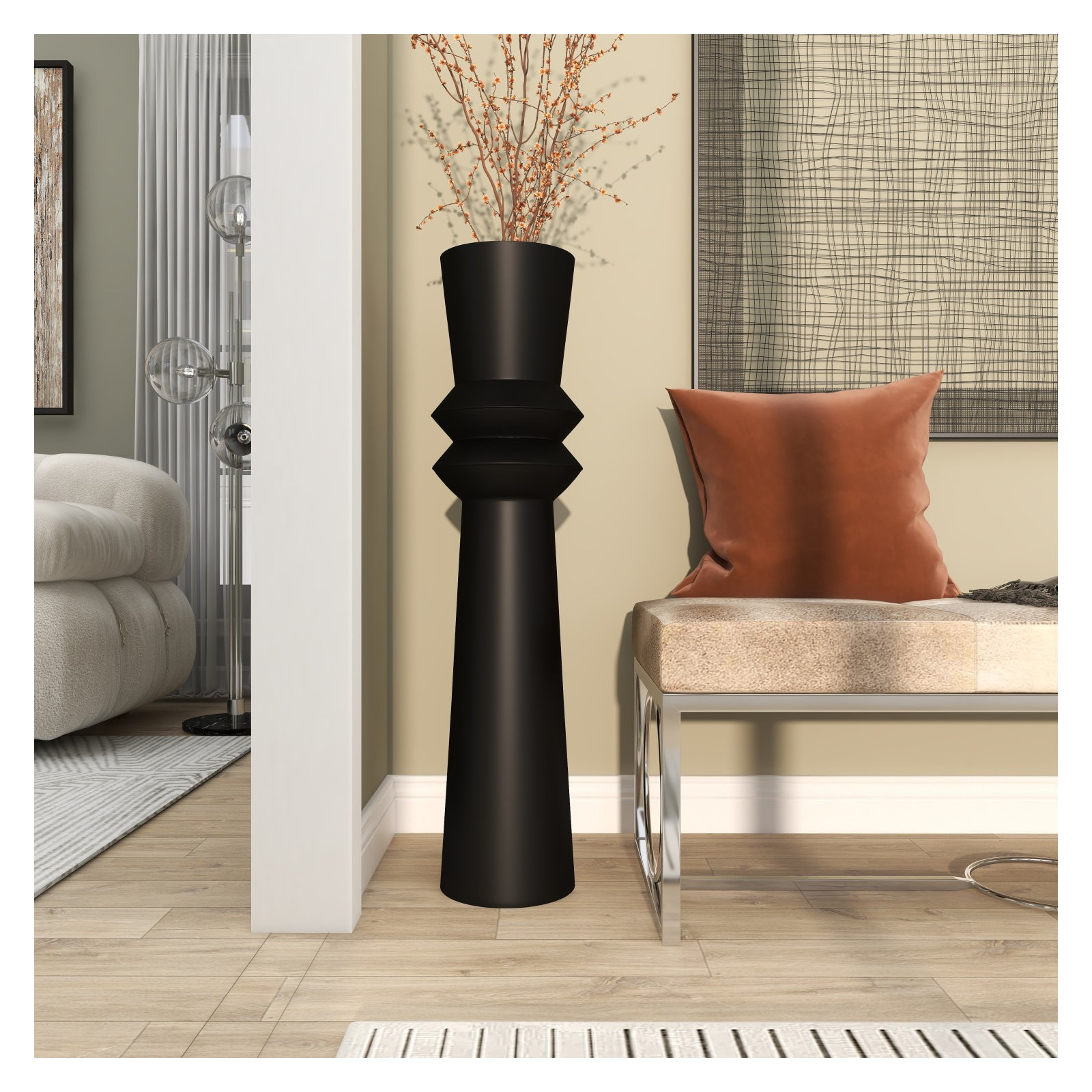 Mable Metal Floor Vase, Black, 38" H x 8.4" W x 8.4" D