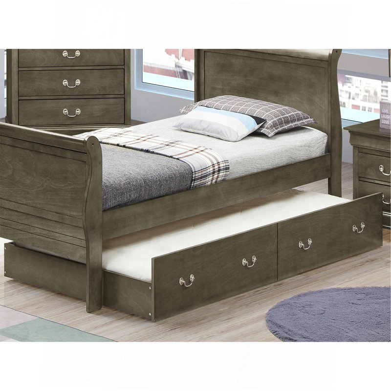 Charmant lit simple gris avec rangement