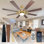 Ventilateur de plafond 72 pouces avec lumière: ventilateurs d'extérieur en noyer et or à 8 pales Farmhouse avec lumière à intensité variable télécommandée - minuterie ultra silencieuse à moteur à courant continu réversible
