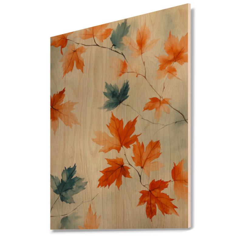 Feuilles d'érable d'automne - Impression d'art mural en bois au feuillage orange, H 24 po x l 18 po, Rectangulaire