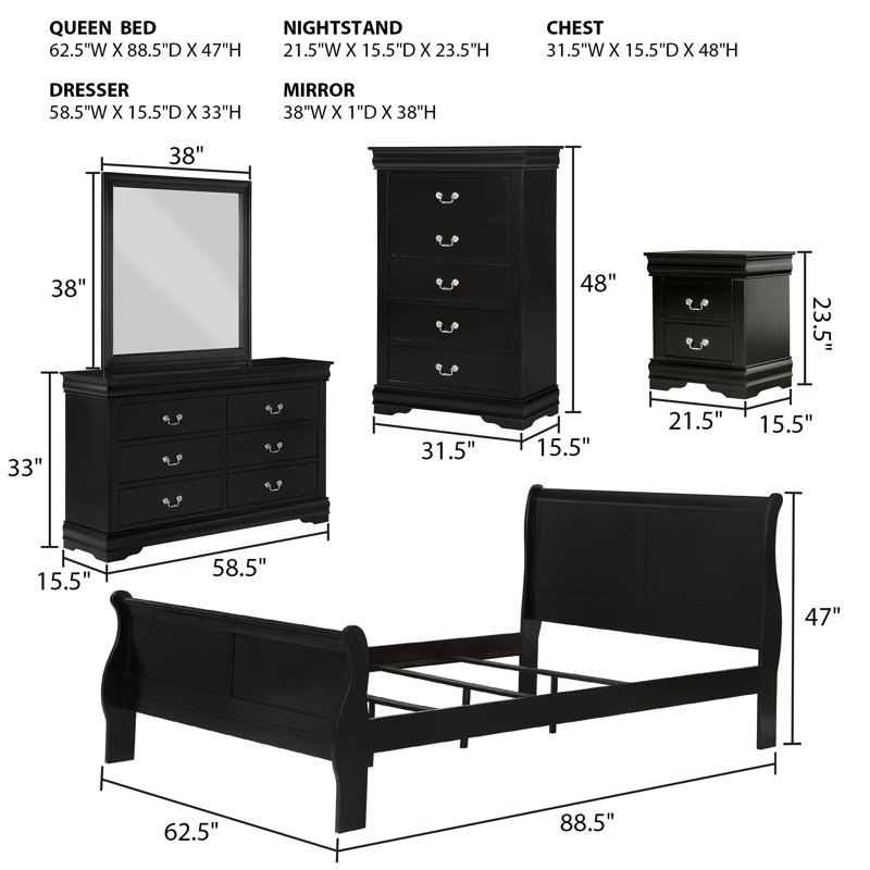 5 Piece Gillett, Black, Queen