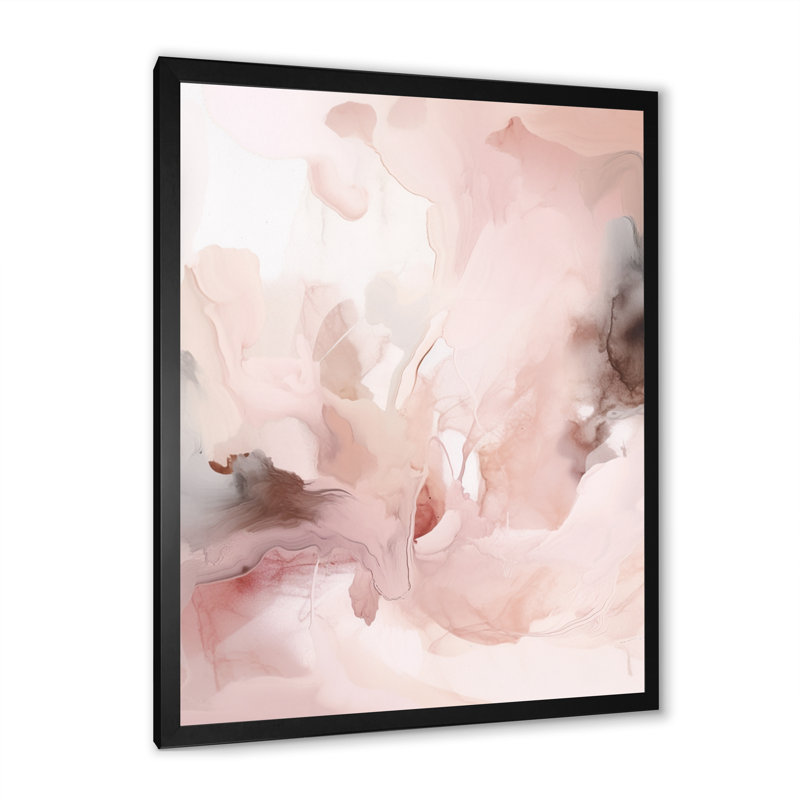 Rose délicat abstrait marbre III - art mural abstrait en marbre, Cadre photo noir, H 40 po x l 30 po x P 1,5 po