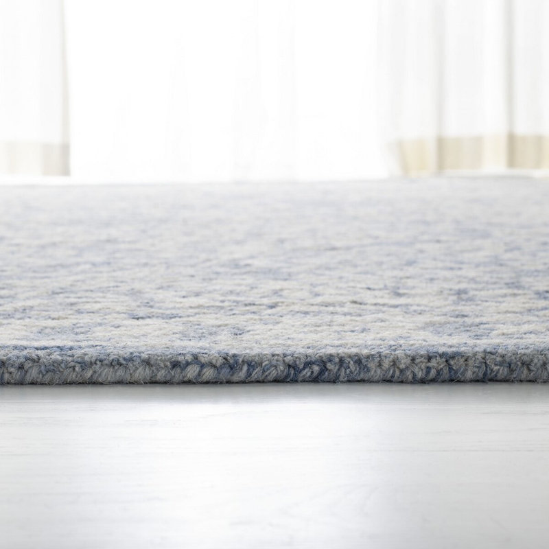 Handmade Tufted Floral Wool Round Rug - 7' Blue/Ivory