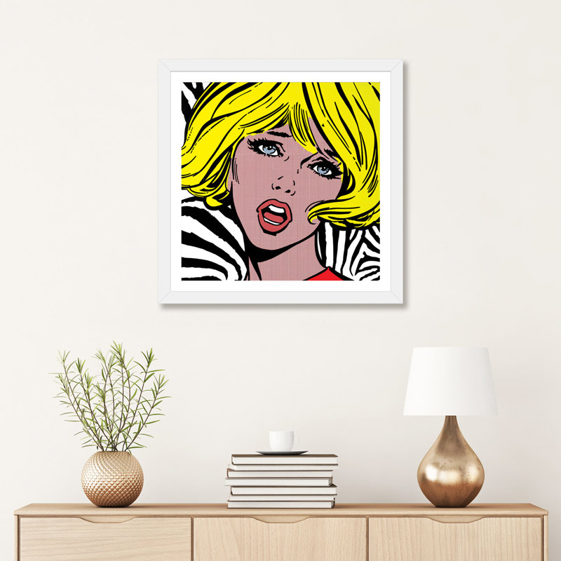 «Girl on Zebra» par Toni Sanchez - impression d'art graphique, H 24 po x l 24 po x p 1 po, Encadré par un papier blanc