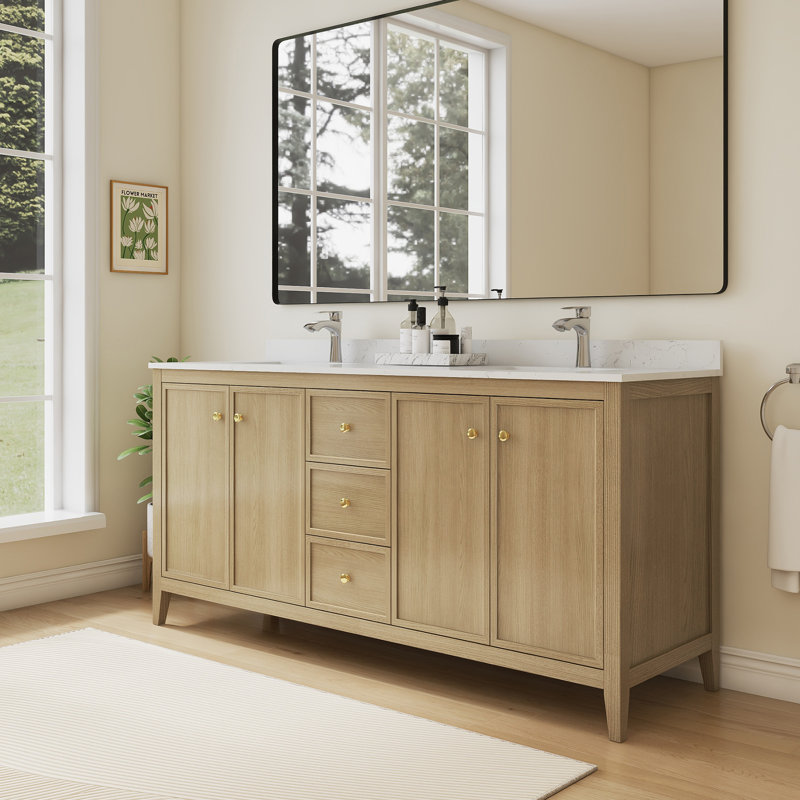 Meuble-lavabo double autoportant 72 po avec comptoir en granit blanc 72 po, 72"