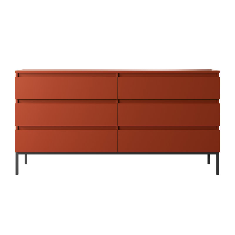 Abrah 150cm W 6 - Drawer Chest of Drawers, Red/Black