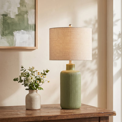25.25" Fluted Ceramic Table Lamp With Drum Shade