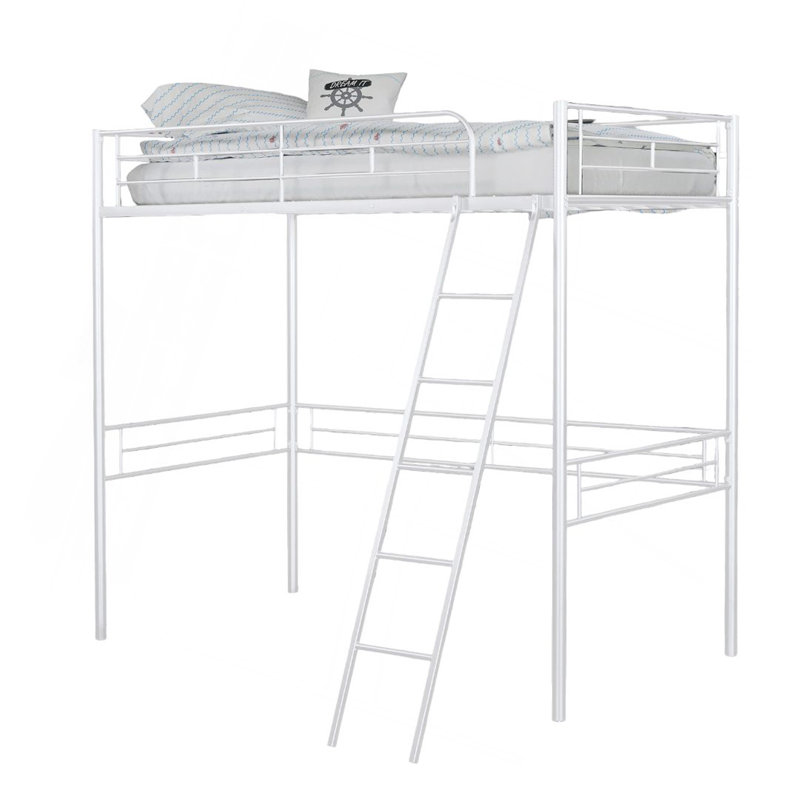 Lit mezzanine simple de style contemporain avec espace ouvert sous la structure métallique, Blanc