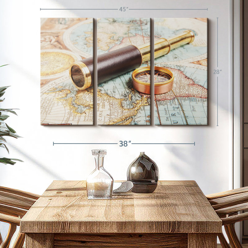 "Espion et boussole" sur toile, H 28 po x l 45 po x P 1,25 po