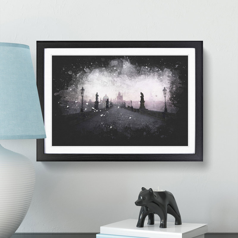 Charles Bridge in Prague - Picture Frame Graphic Art Print, Black Framed, 62cm H x 87cm W x 2cm D