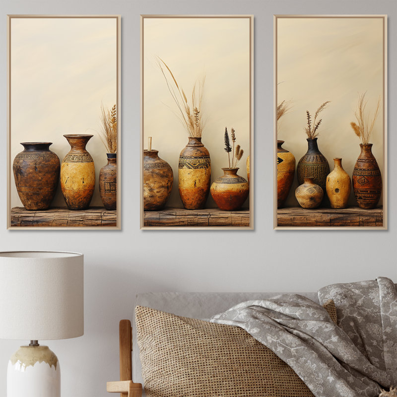 Art mural brun, formation de poterie minimaliste, H 28 po x l 36 po x P 1 po, Cadre flottant brun