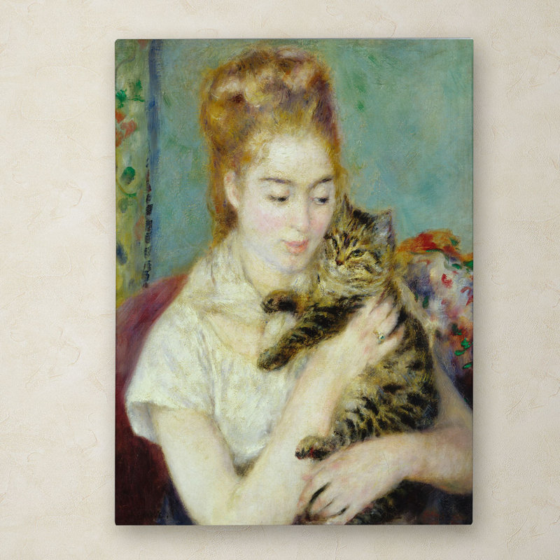 «Woman with a Cat 1875» par Pierre-Auguste Renoir - reproduction d'art sur toile, Canevas, No, H 24 po x l 18 po x P 2 po