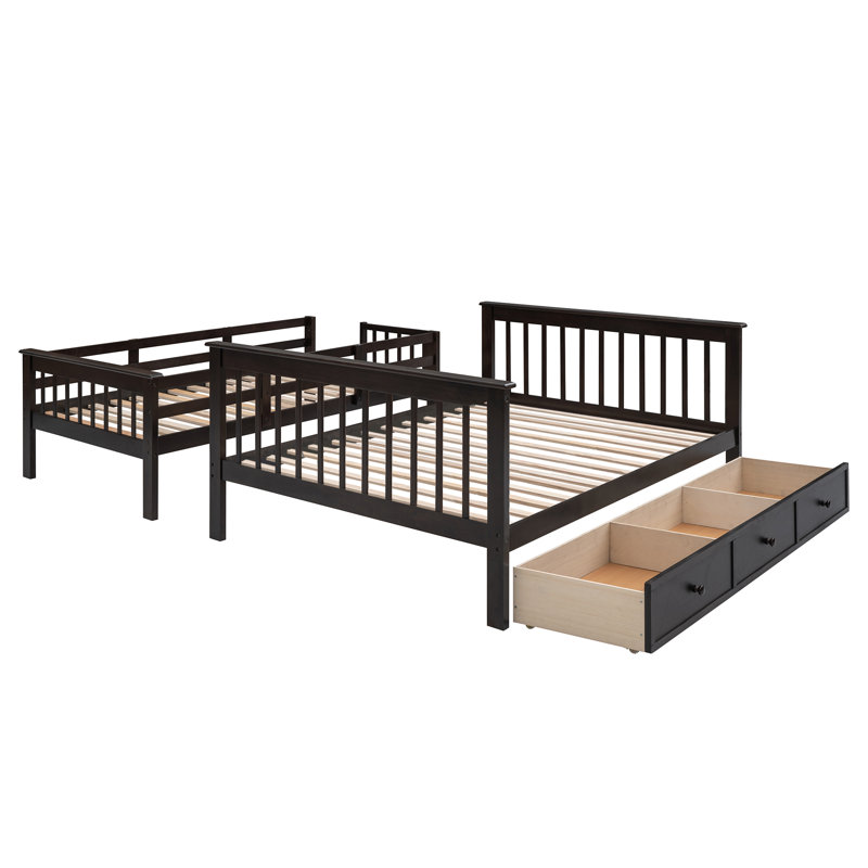 Lit superposé en escalier avec tiroir, rangement, garde-corps de sécurité, structure en bois robuste, peu encombrant et fonctionnel pour chambre à coucher ou dortoir
