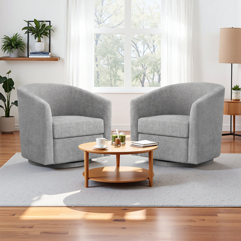 Caysey Upholstered Swivel Accent Chair (Set Of 2), Light Gray