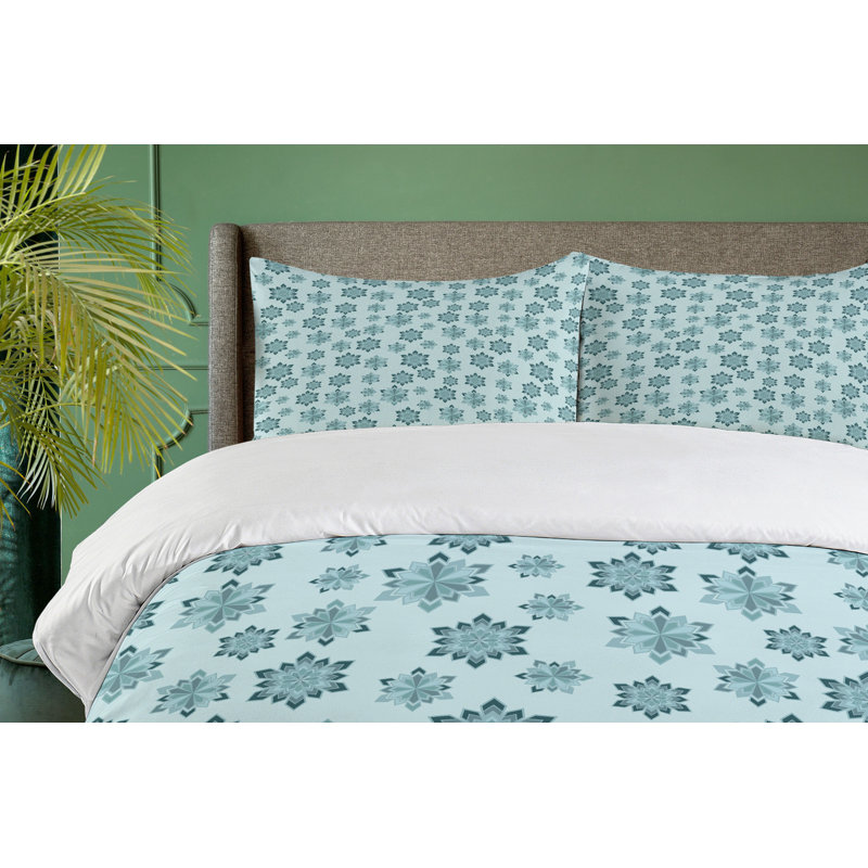 Teal and Pale Blue Snowflake Queen Duvet Cover Set