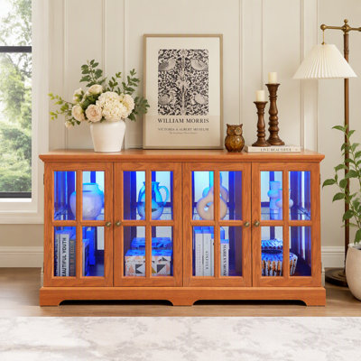 Vitrine à DEL antique de style antique avec portes en verre, tablettes réglables et base renforcée pour objets de collection à la maison ou au bureau