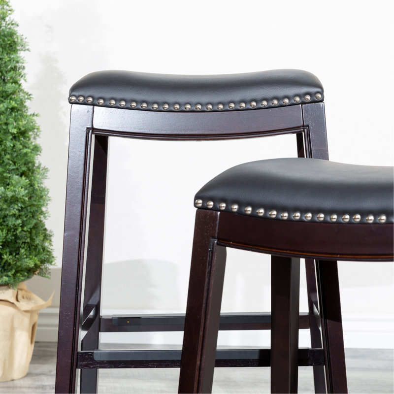 Tabouret de comptoir 24 po, finition espresso, siège en cuir noir, Siège noir / structure espresso