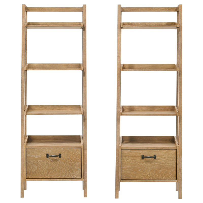 Fabian 2-Piece 3-Shelf Bookshelf With Drawer Distressed Light Brown
