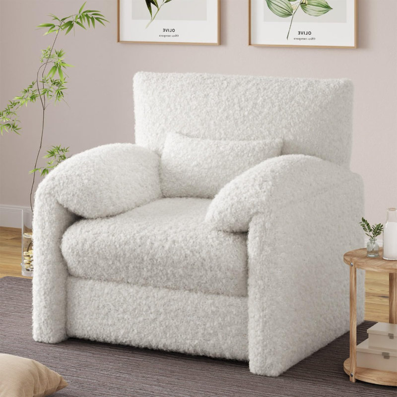 Fauteuil surdimensionné avec accoudoirs confortables Mid-Century, Ourson blanc