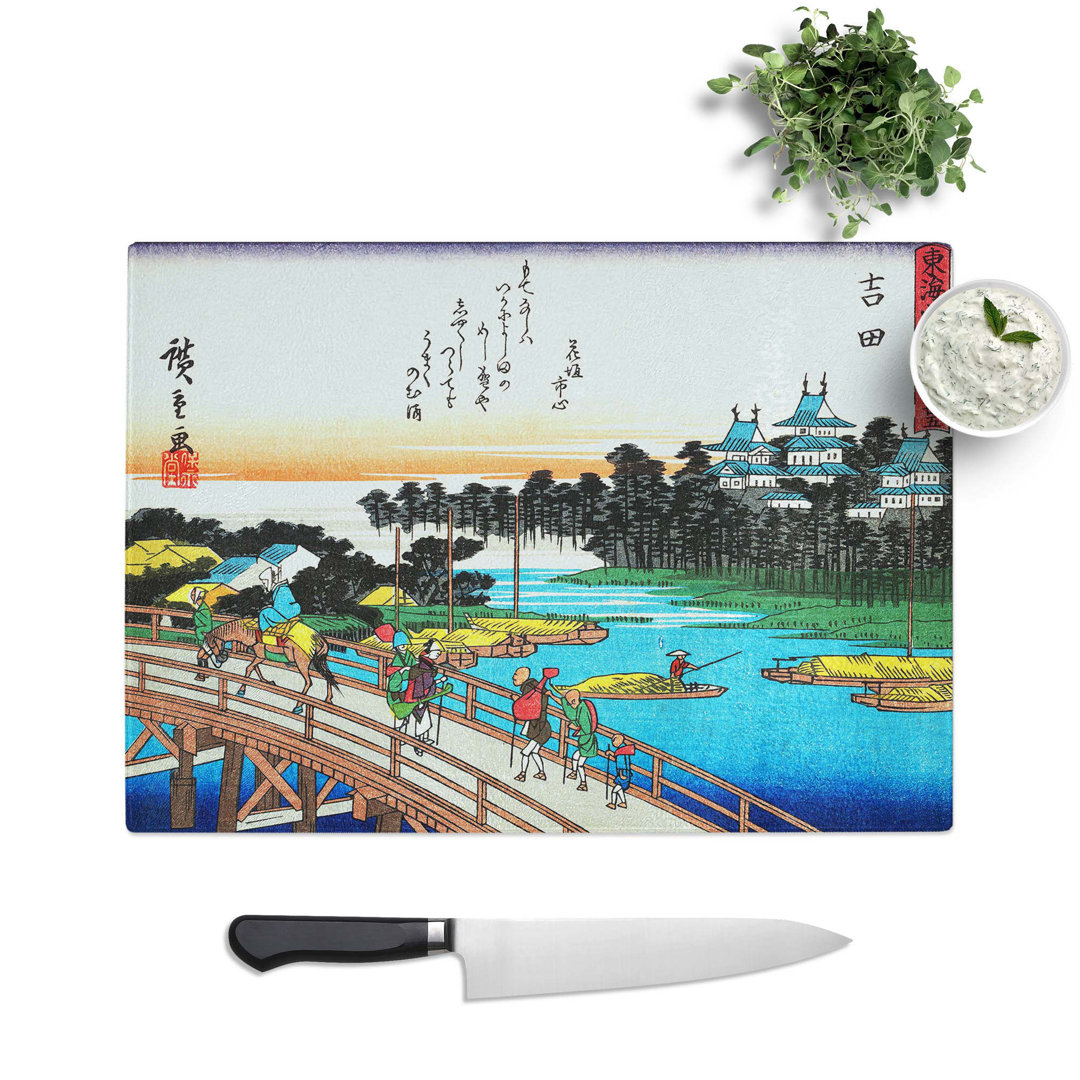 Tempered Glass Walking over the Bridge by Utagawa Hiroshige Chopping Board