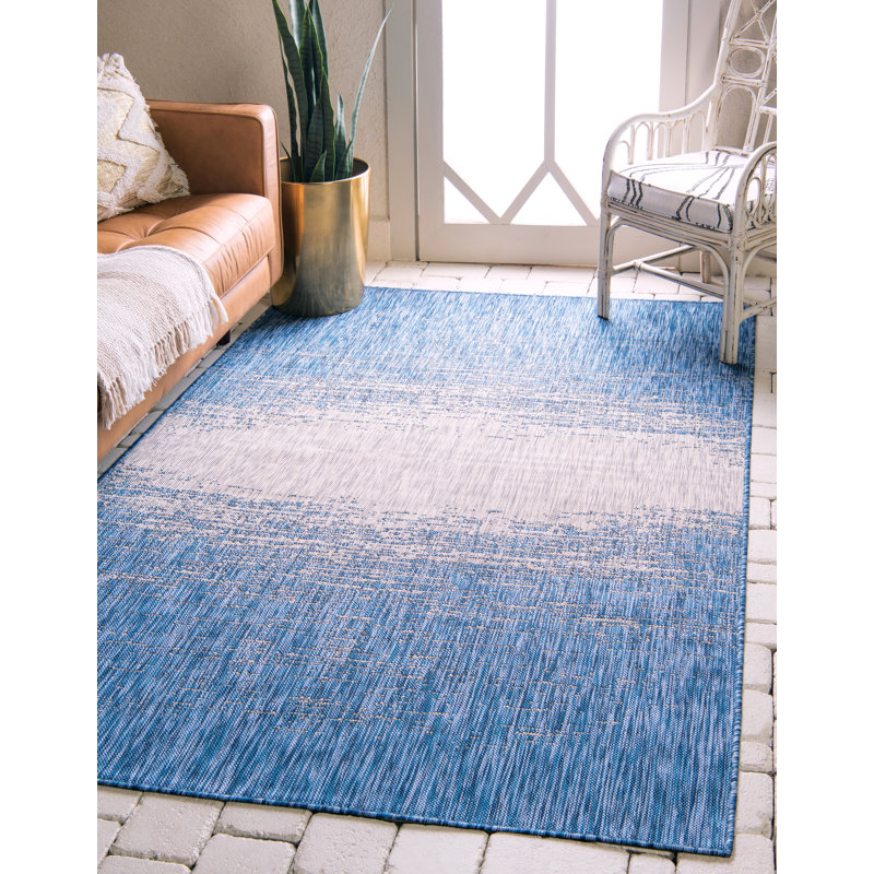Minturn Abstract Blue/Gray Indoor/Outdoor Area Rug, Rectangle 6'1" x 9'