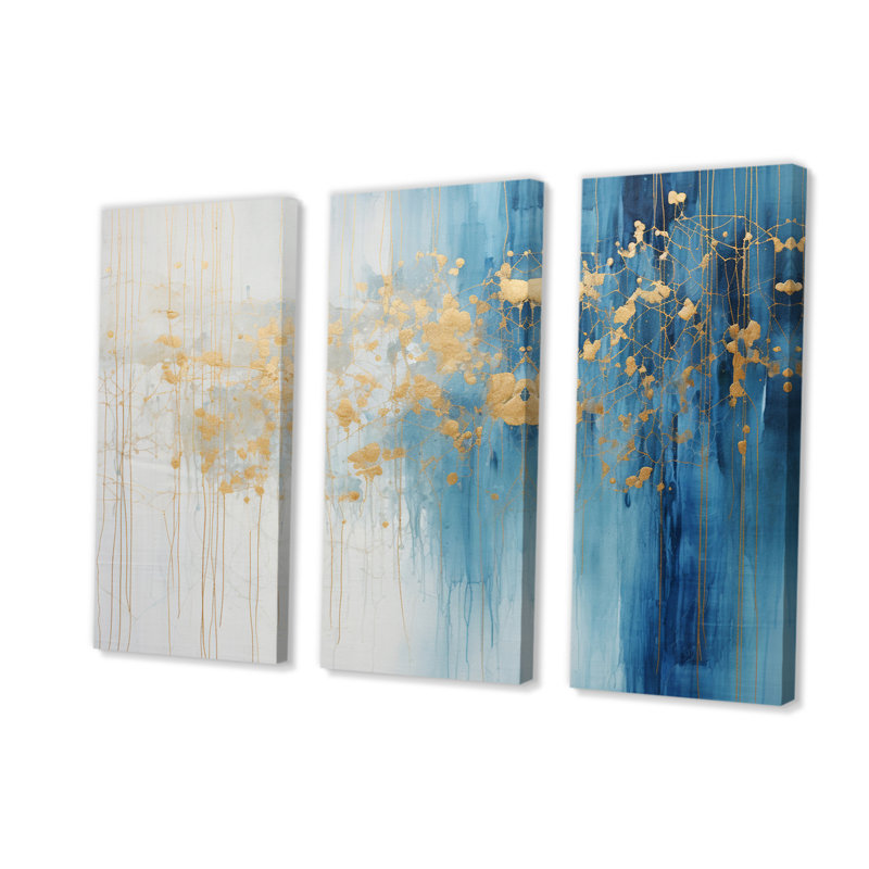 «Momentary Spirit» Golden Wave, peinture 3 pièces, H 32 po x l 48 po x P 1 po