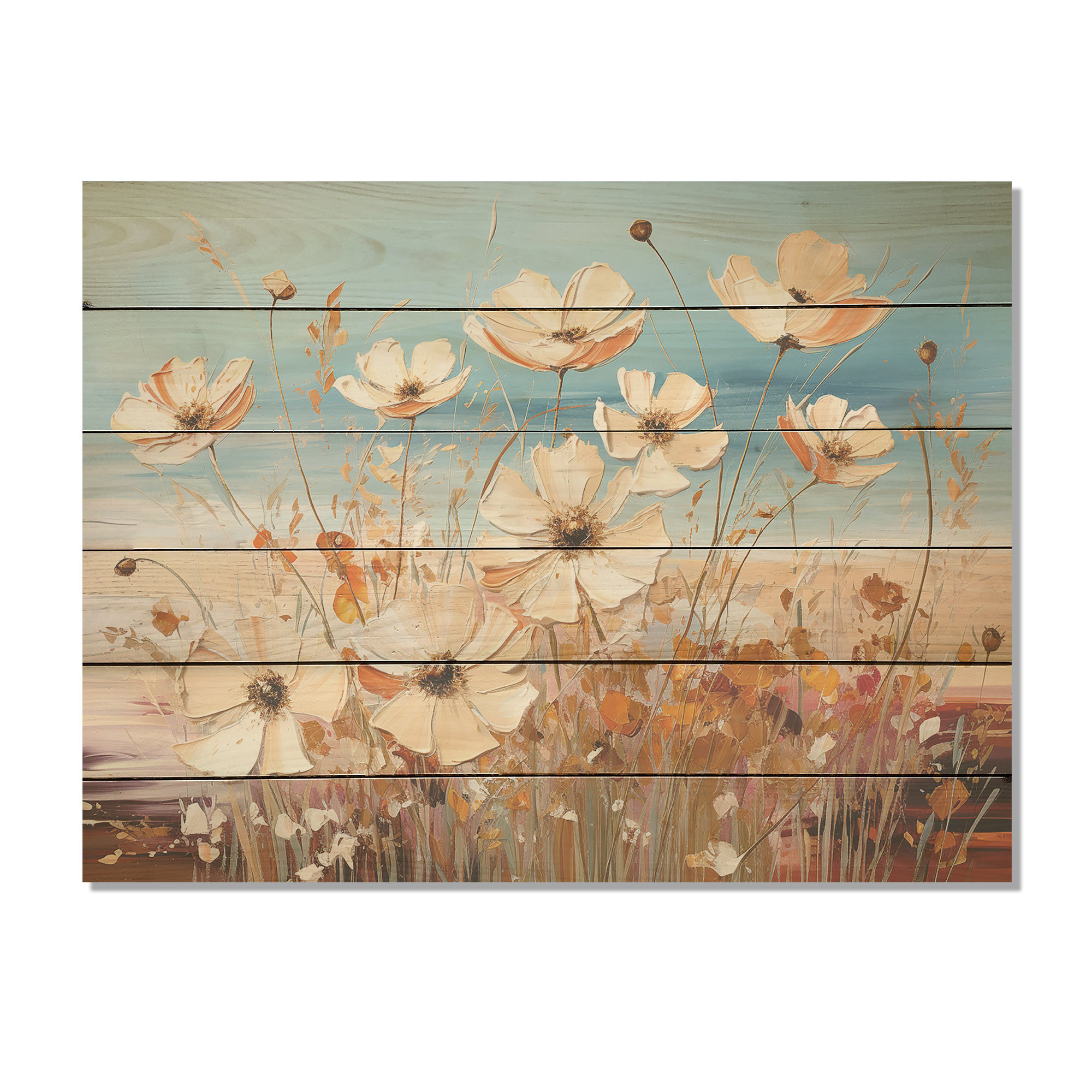 Lark Manor Beige Wildflowers Liquid Art - Flower Field Wood Wall Art On ...