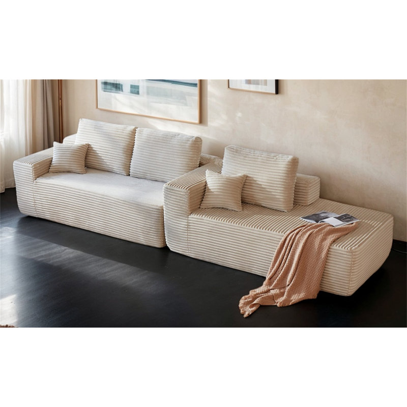 Canapé modulaire 104 po avec méridienne en forme de L et poches latérales, conception modulaire de 104 po, Tissu beige