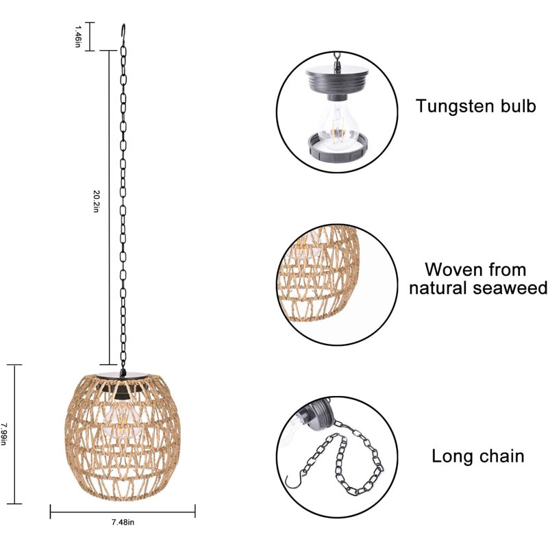 Luminaire suspendu d'extérieur câblé 7,99 po